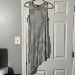 Express Asymmetrical Bodycon Grey and White Striped Dress - Medium